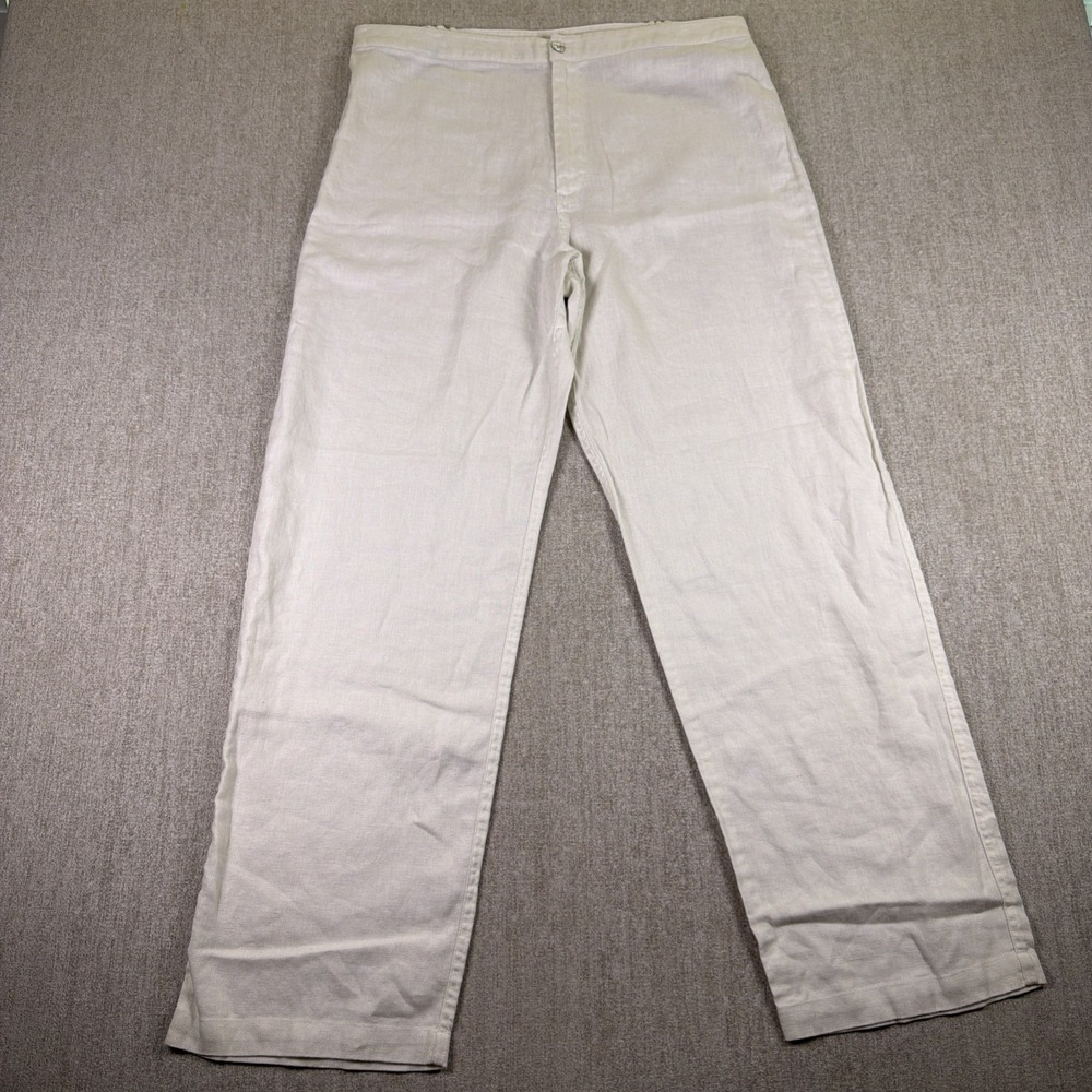Chicos Sz 3 (16 - 18) White Wide Leg 100% Linen Pants Resort Costal Lounge